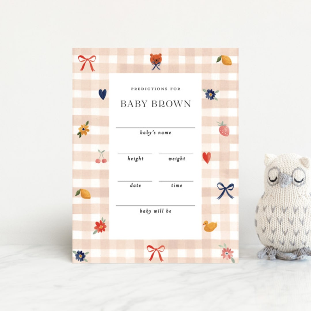 "Gingham" - Baby Shower Insert Cards in Shortbread by Sarah Knight - Front