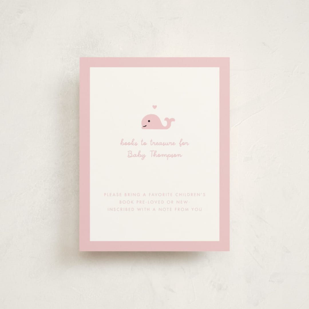 "Baby Whale On The Way" - Baby Shower Insert Cards in Baby Pink by mo kelley - Front