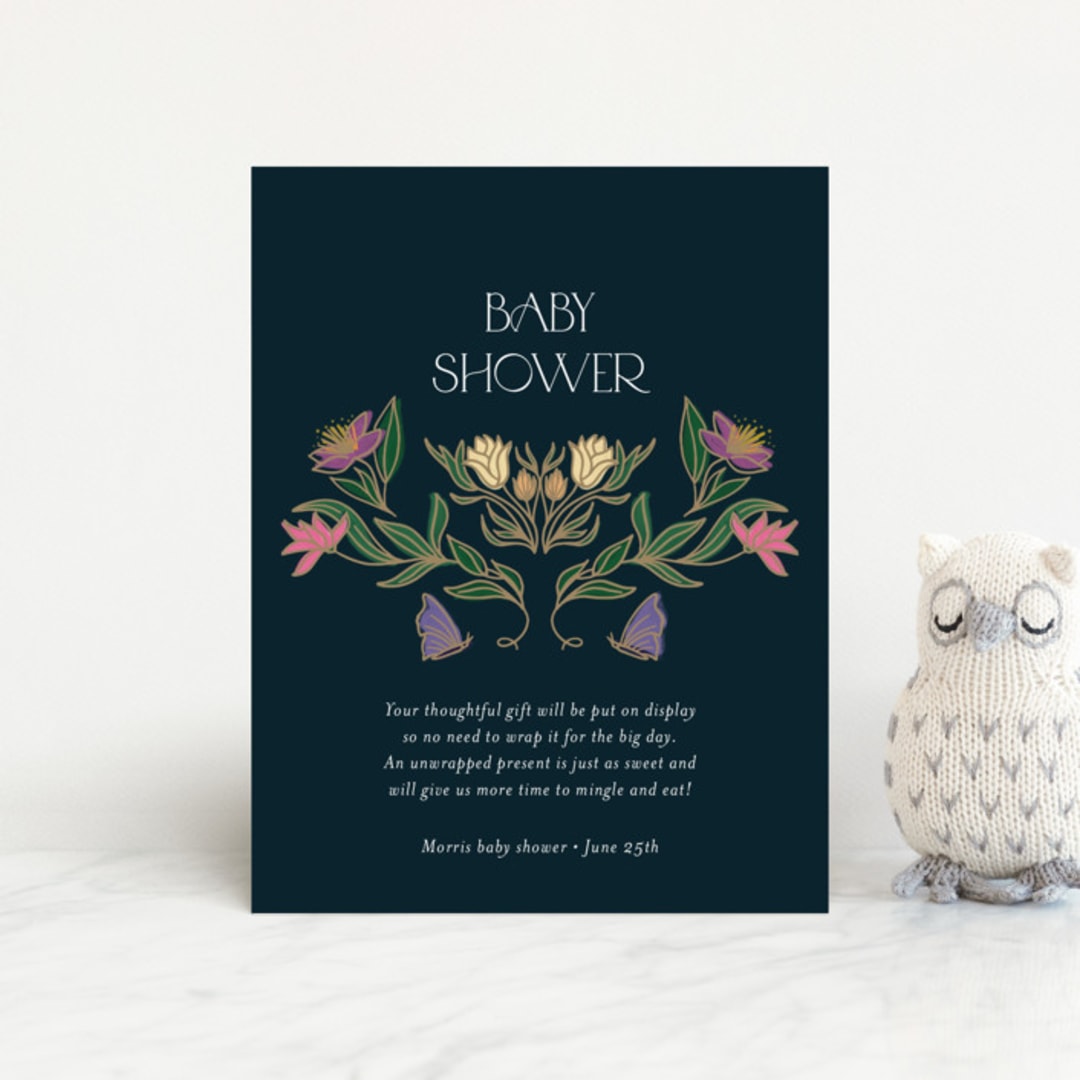 "Gilded Tapestry" - Baby Shower Insert Cards in Midnight Garden by Simona Camp - Front