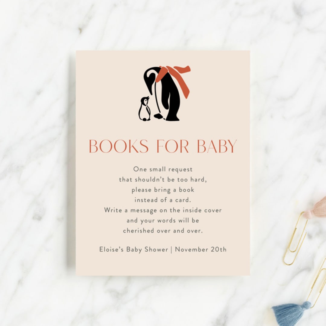 "Penguin Print" - Baby Shower Insert Cards in Scarlet by Lauren Jinhee - Front