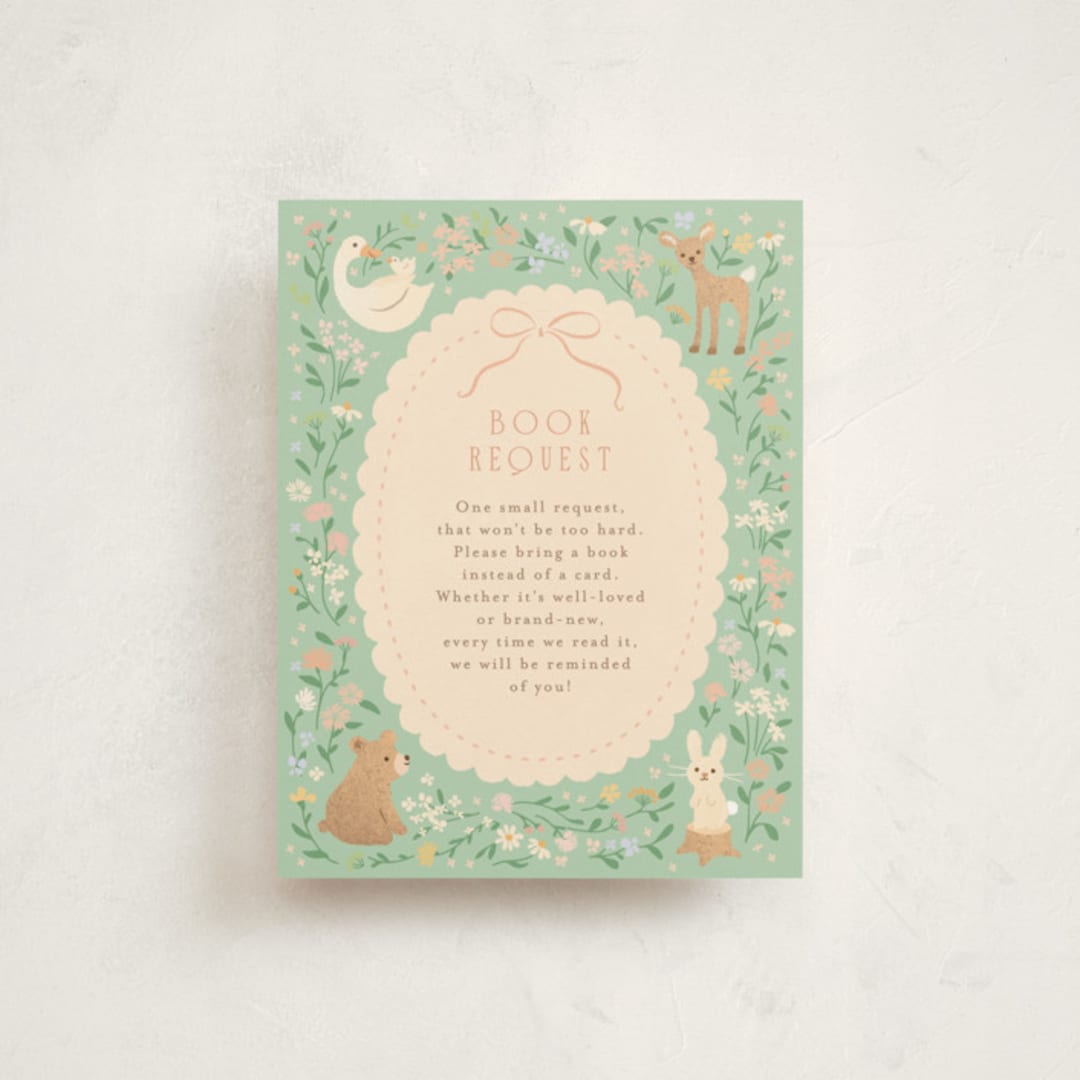 "Garden animals" - Baby Shower Insert Cards in Mint by Jennifer Wick - Front