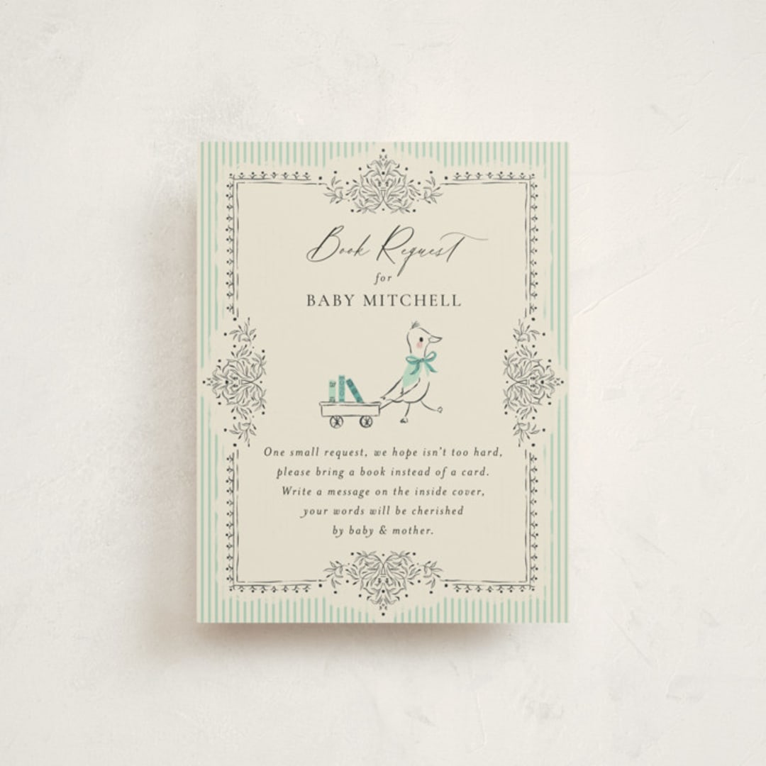 "Little Welcome" - Baby Shower Insert Cards in Seafoam by Jackie Crawford - Front