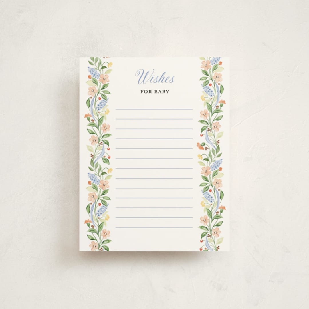 "Garden Ribbon" - Baby Shower Insert Cards in Bluebell by Sarah Knight - Front