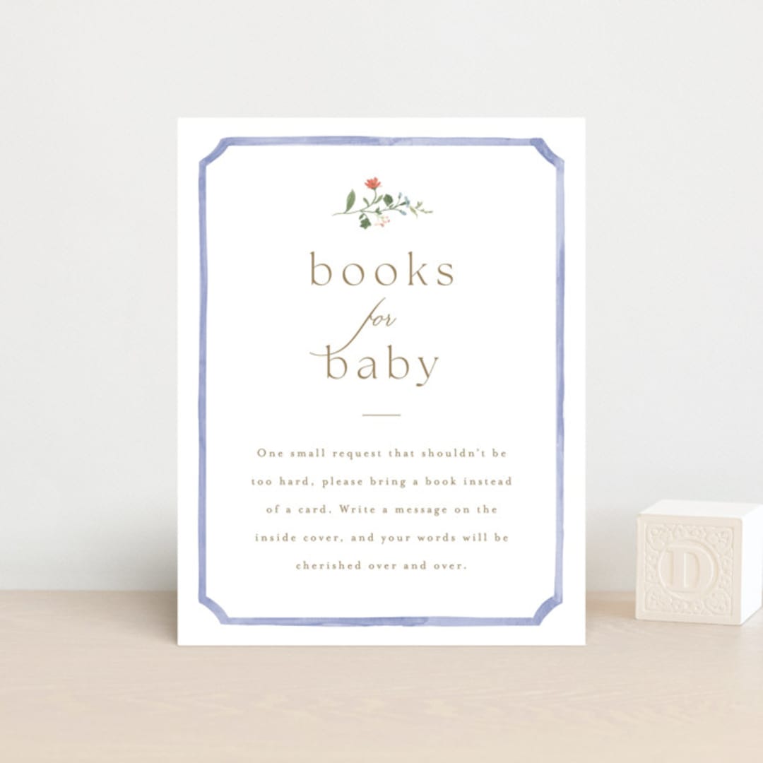 "Floral Crested" - Baby Shower Insert Cards in Icing by Everett Paper Goods - Front
