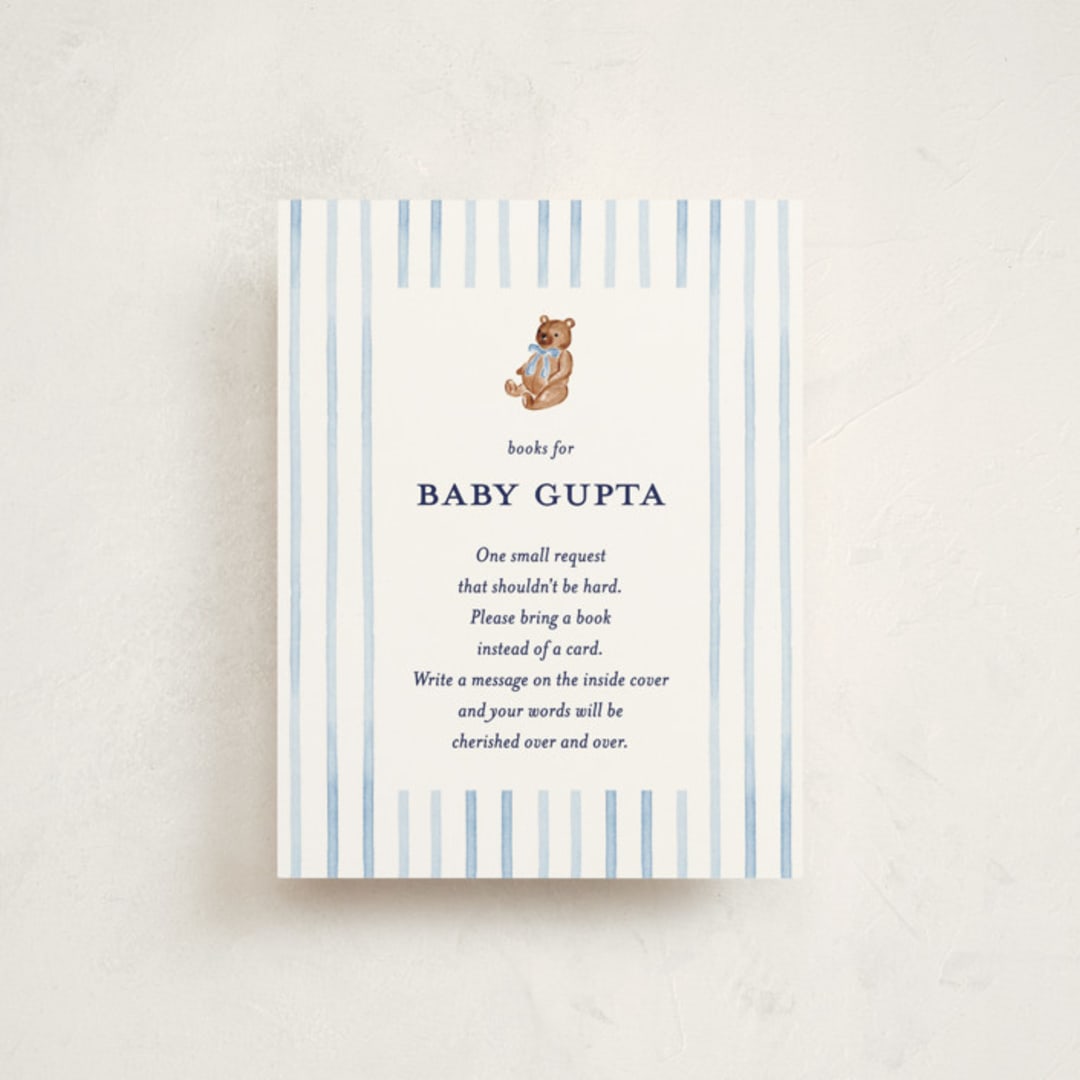 "Pinstripe" - Baby Shower Insert Cards in Cloud by Sarah Knight - Front