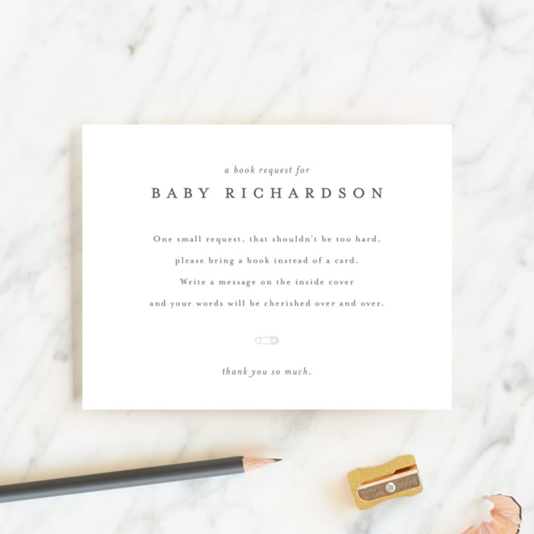 "Classic Book Request" - Baby Shower Insert Cards in Baby Powder by Minted - Front