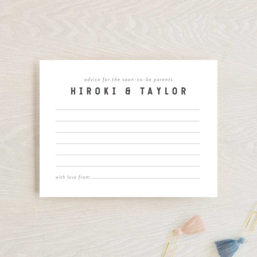 "Modern Advice for Parents" - Baby Shower Insert Cards in Baby Powder by Minted - Front