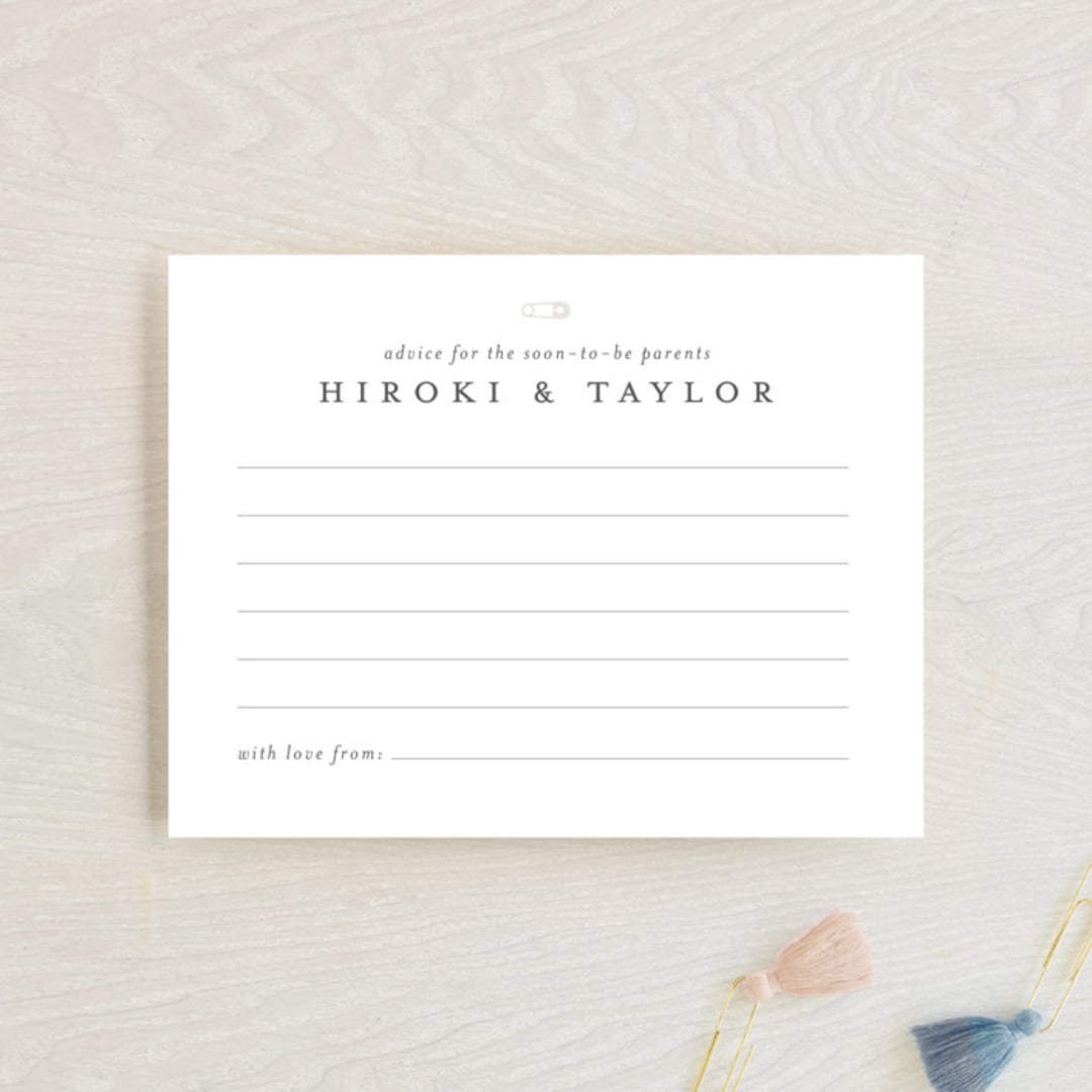 "Classic Advice for Parents" - Baby Shower Insert Cards in Baby Powder by Minted - Front