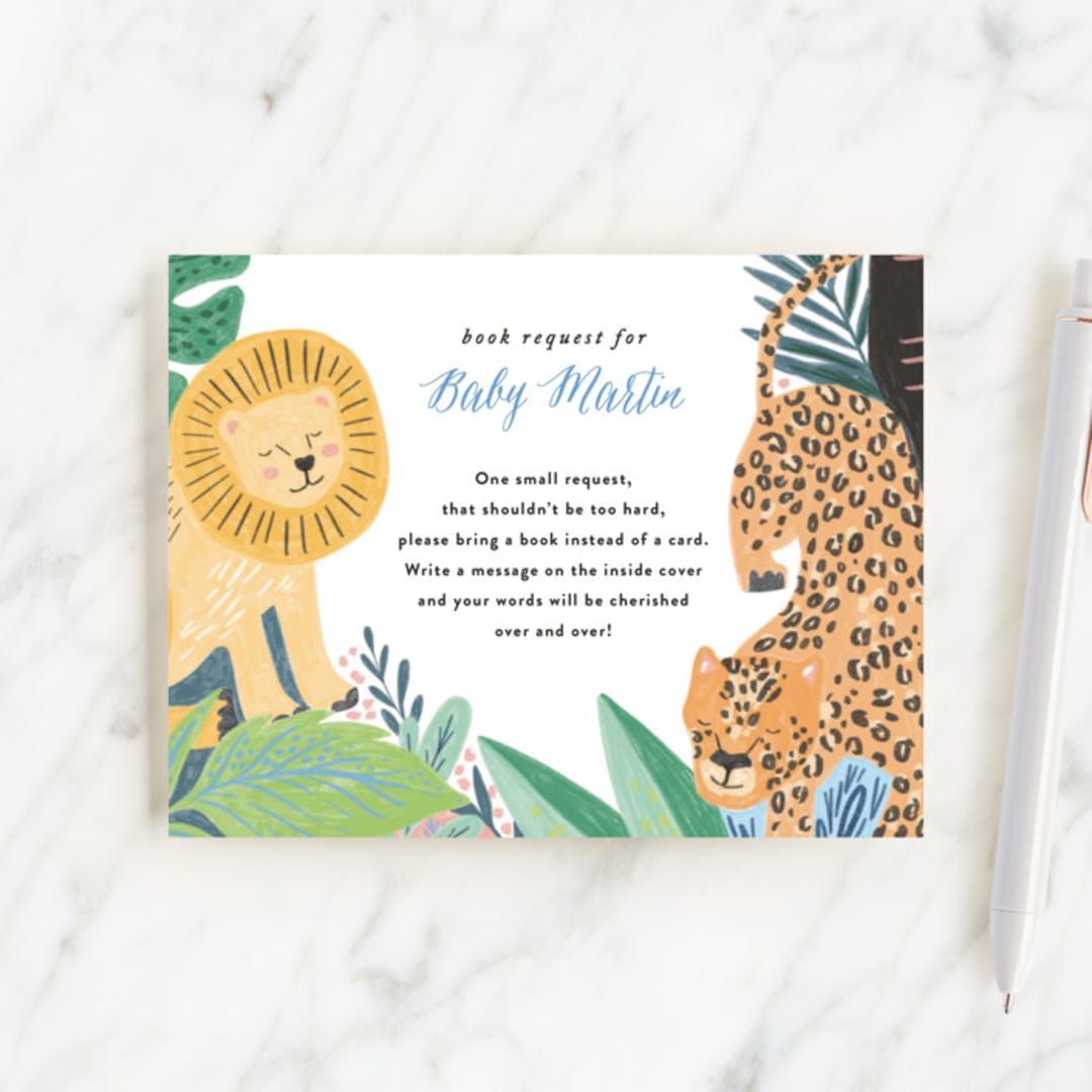 "Jungle Animal Sketchbook" - Baby Shower Insert Cards in Canary by Alethea and Ruth - Front