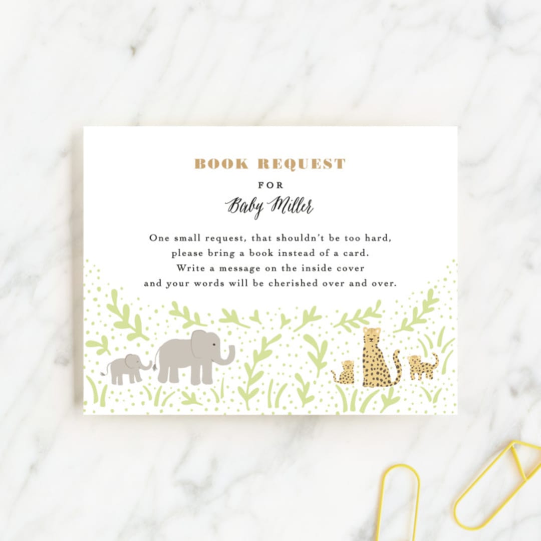 "Savannah animals" - Baby Shower Insert Cards in Sage by Jennifer Wick - Front