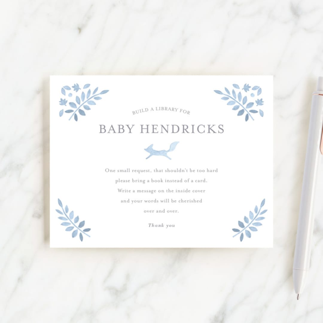 "Foxy Baby Shower" - Baby Shower Insert Cards in Denim by Hallie Fischer - Front