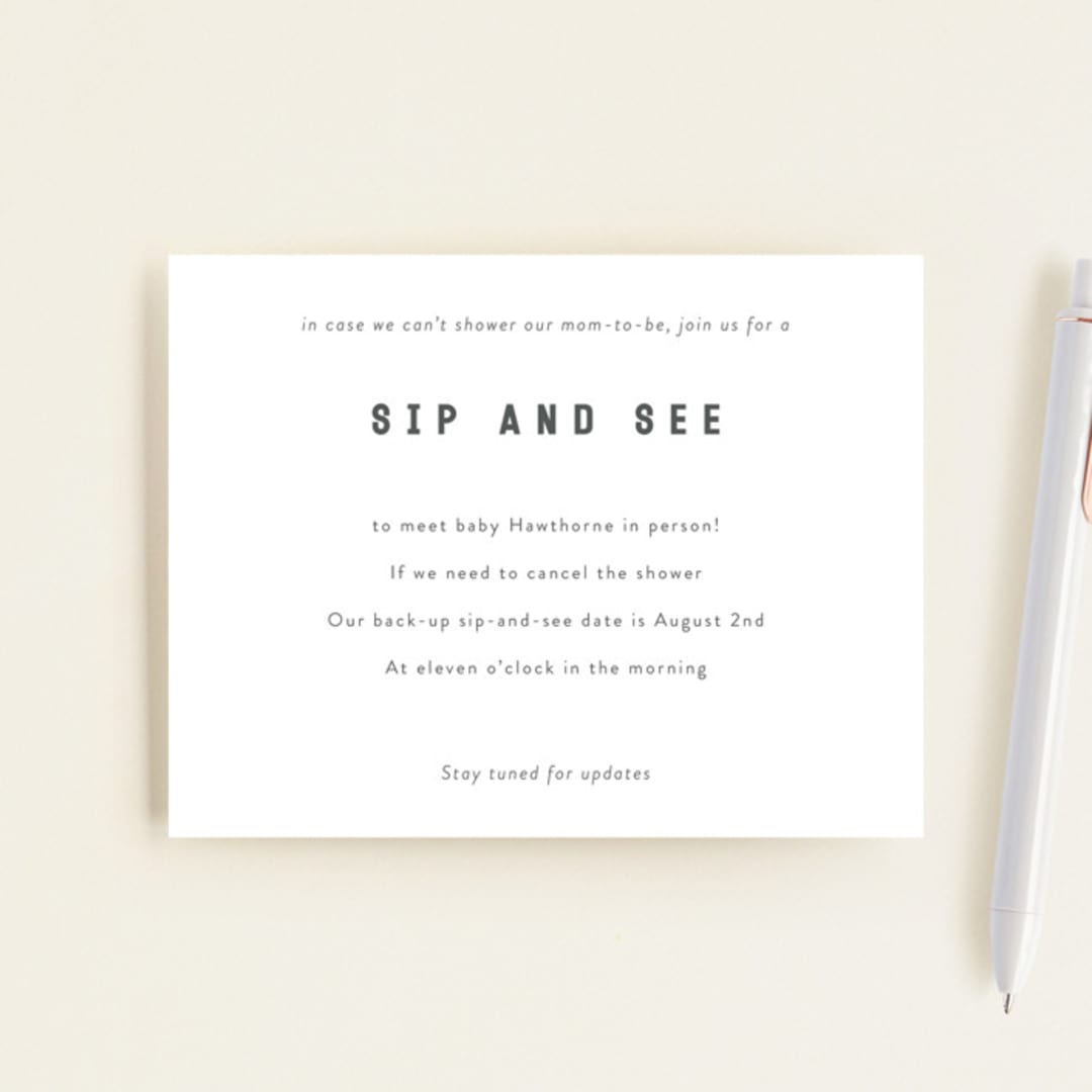 "Sip & See TBD 2" - Baby Shower Insert Cards in Baby Powder by Minted - Front
