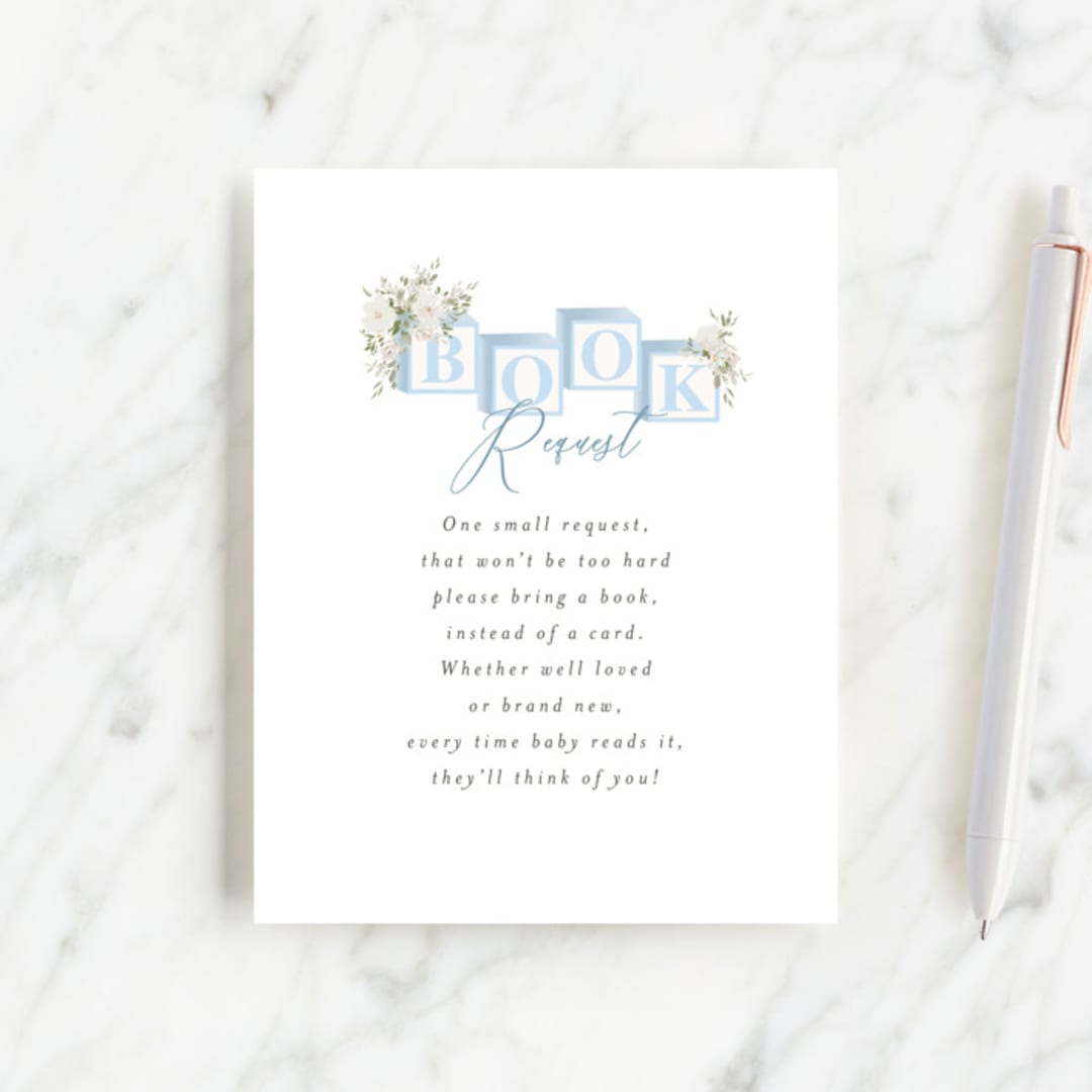 "Botanical Blocks" - Baby Shower Insert Cards in Baby Blue by Itsy Belle Studio - Front