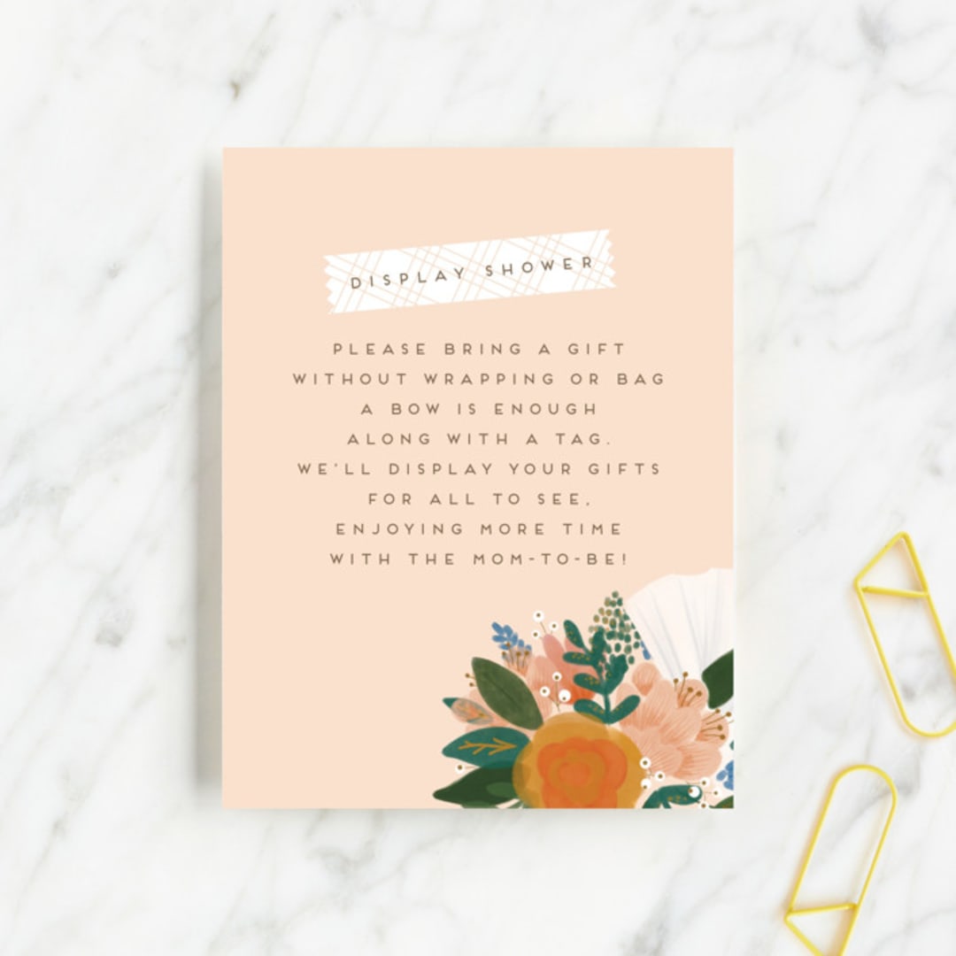 "Floral Pram" - Baby Shower Insert Cards in Blush by Corie Page - Front