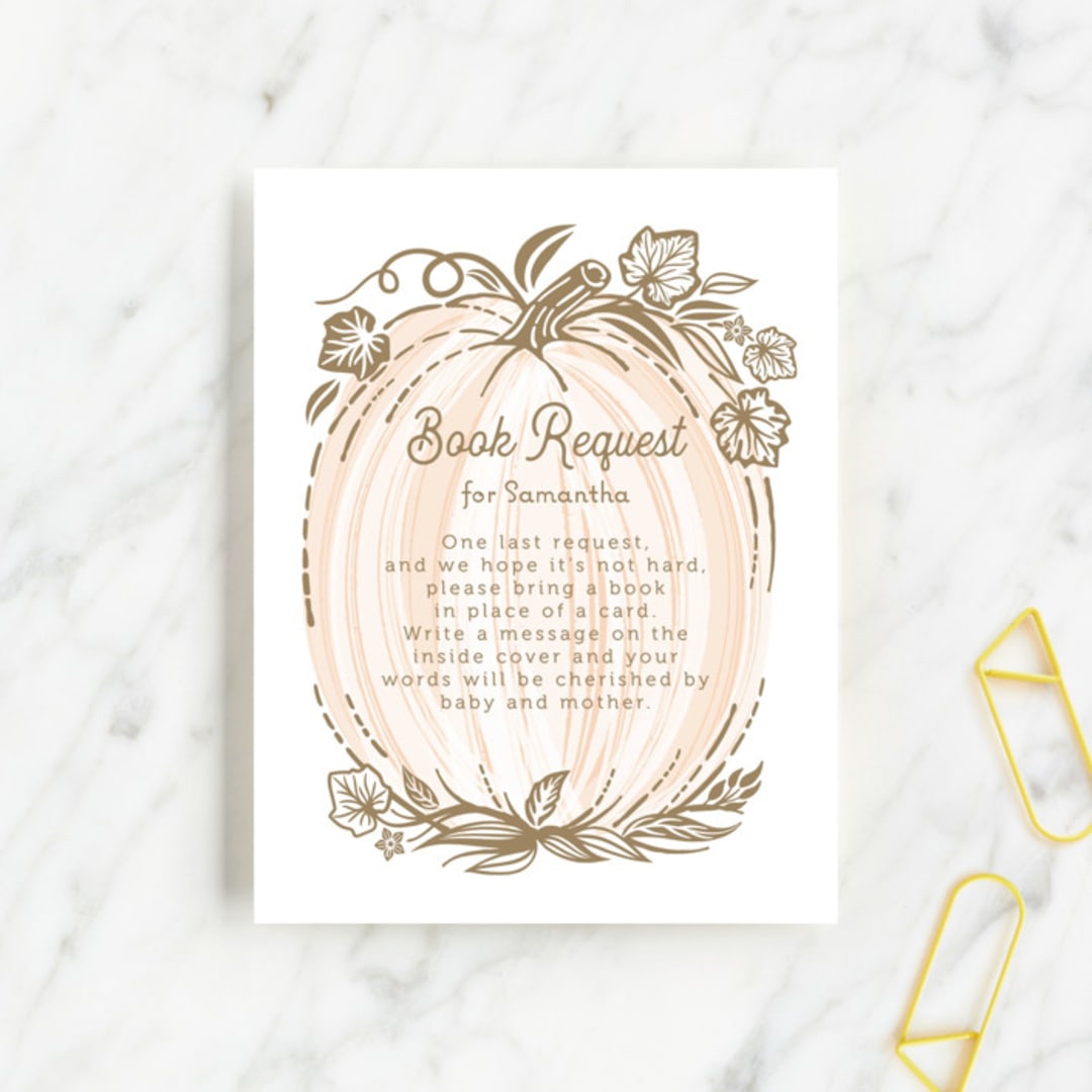 "Little Pumpkin" - Baby Shower Insert Cards in Peach by Paper Sun Studio - Front