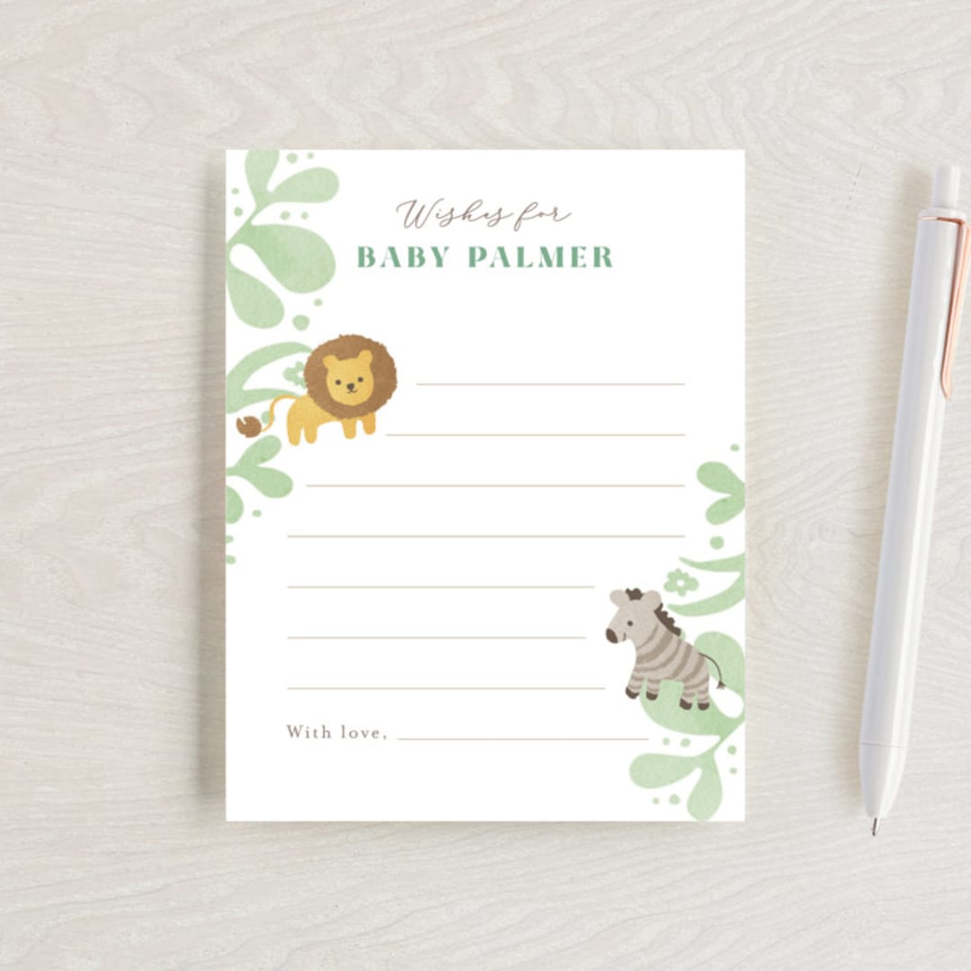 "Petite Safari" - Baby Shower Insert Cards in Mint by Jennifer Wick - Front