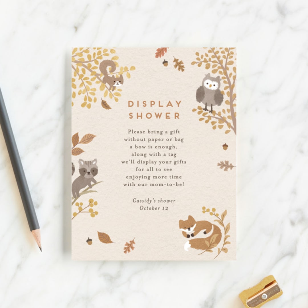 "Woodland autumn" - Baby Shower Insert Cards in Pumpkin by Jennifer Wick - Front