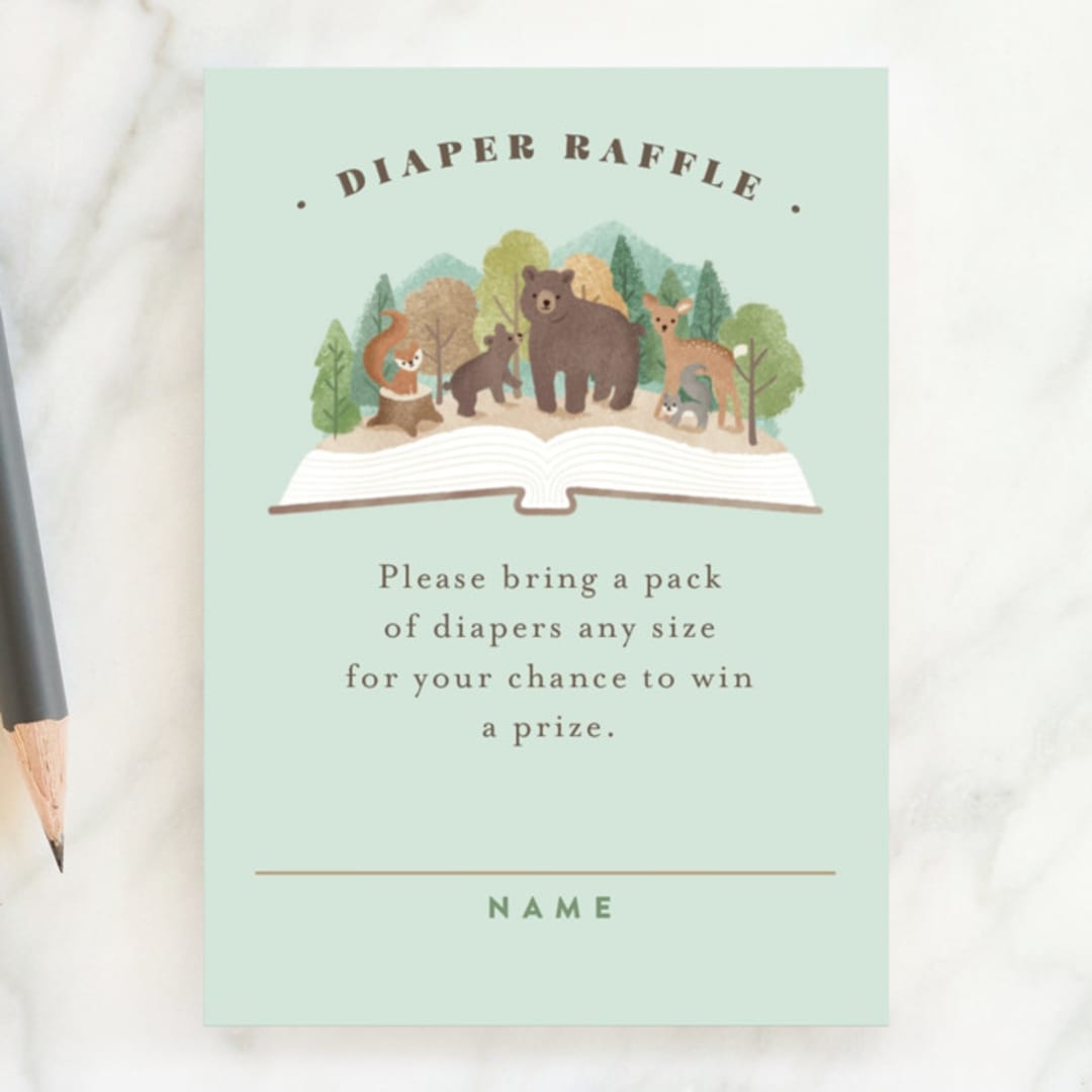 "Woodland adventure" - Baby Shower Mini Insert Cards in Mint by Jennifer Wick - Front