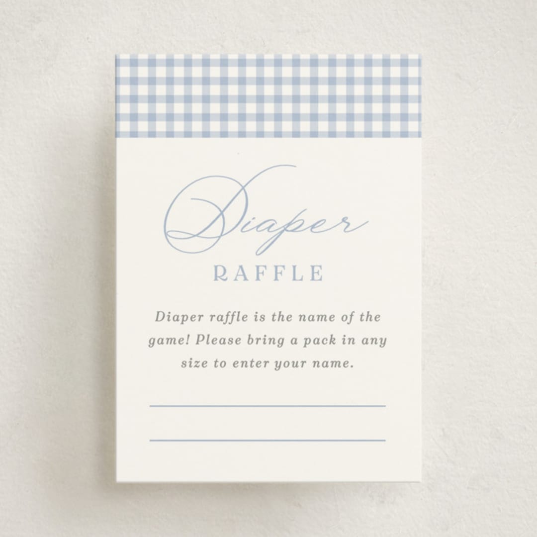 "Gingham Rockinghorse" - Baby Shower Mini Insert Cards in Baby Blue by Olivia Raufman - Front