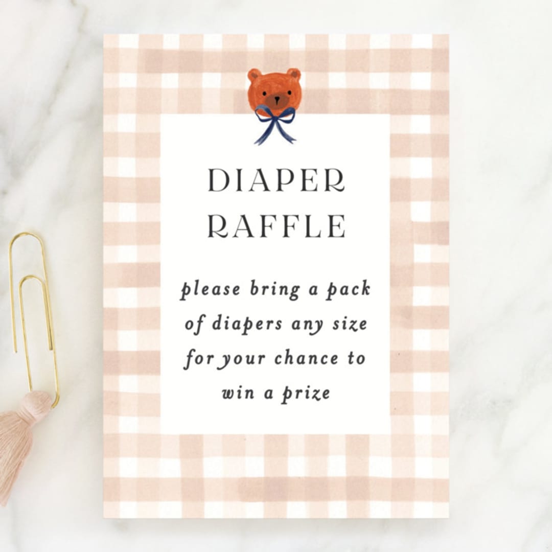 "Gingham" - Baby Shower Mini Insert Cards in Shortbread by Sarah Knight - Front