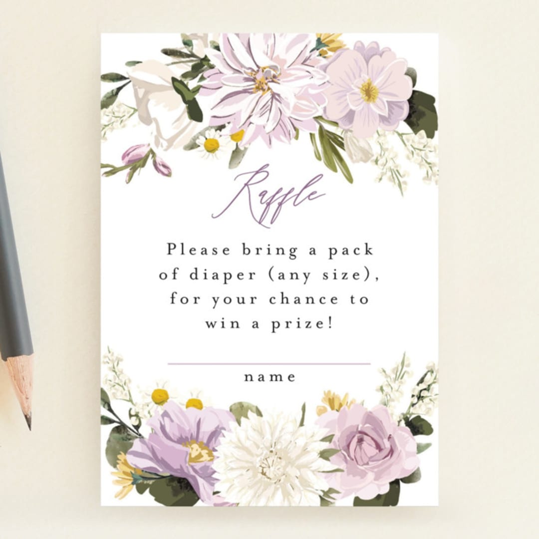 "Floral Wisp" - Baby Shower Mini Insert Cards in Lavender by Susan Moyal - Front