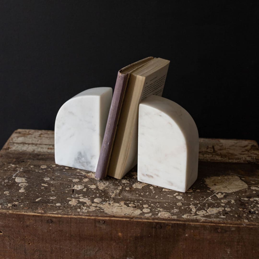 Ruth Modern Set of 2 Arch Bookends White Marble