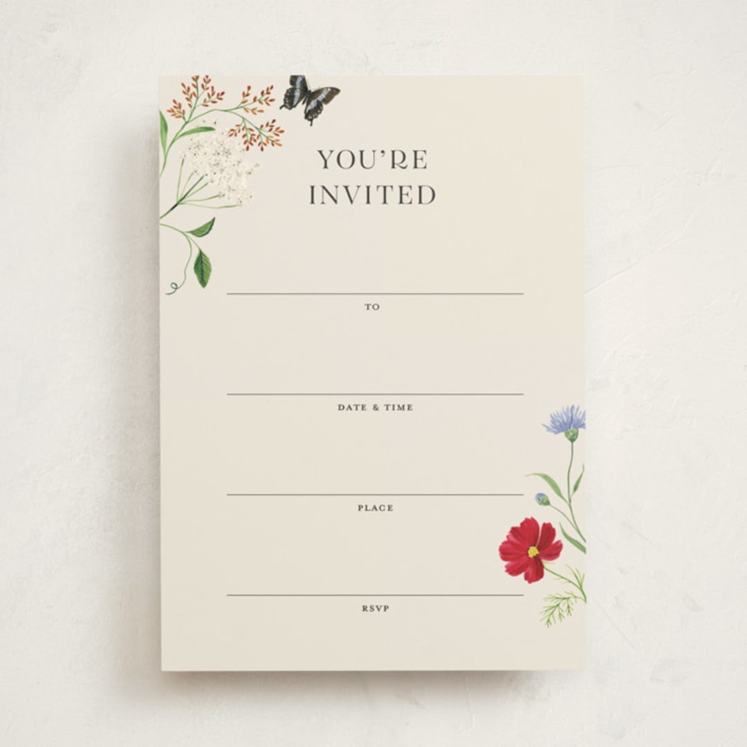 "Wild meadow" - Fill-in Invitations in Elder Flower by Sarah Knight - Front