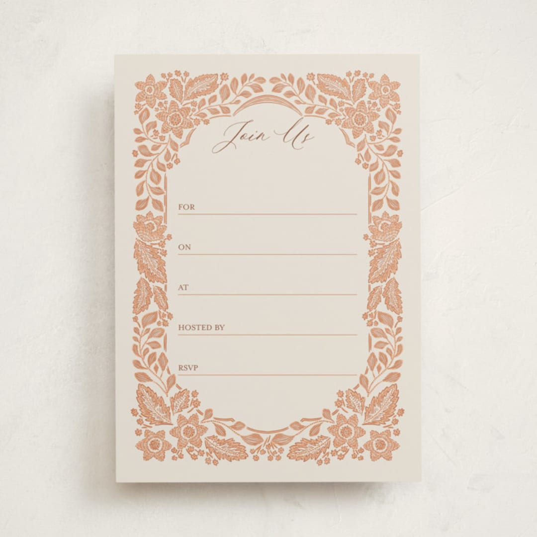 "Embroidered" - Fill-in Invitations in Peach Fuzz by Jen Owens - Front