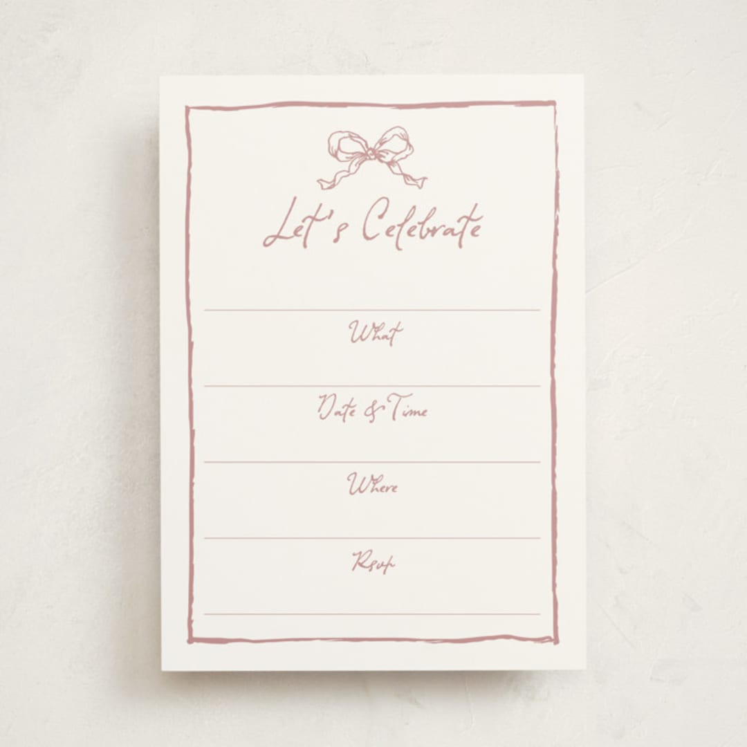 "ribbon bow drawing" - Fill-in Invitations in Dusty Pink by Cass Loh - Front