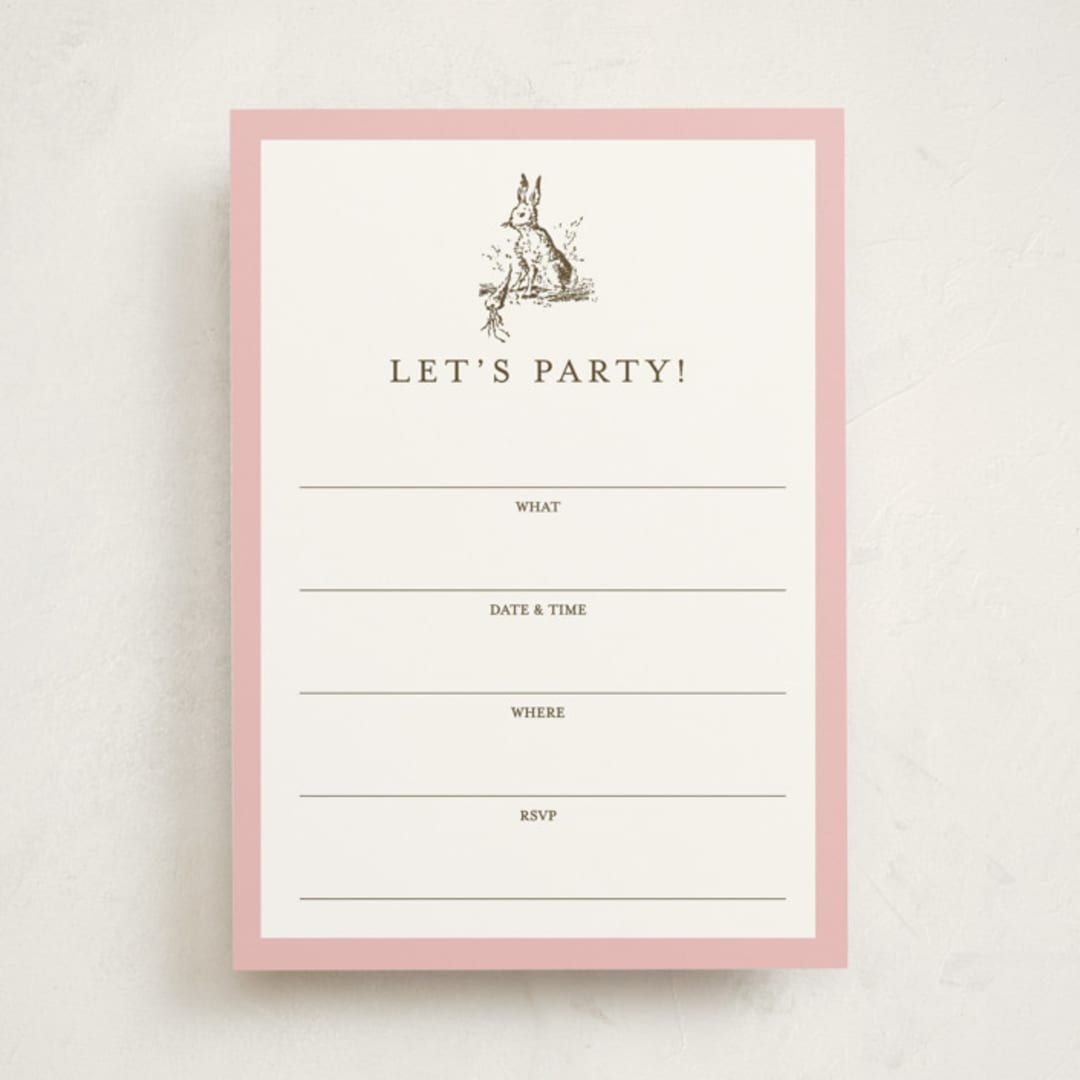 "Classic Bunny" - Fill-in Invitations in Blush by Megan Davis - Front
