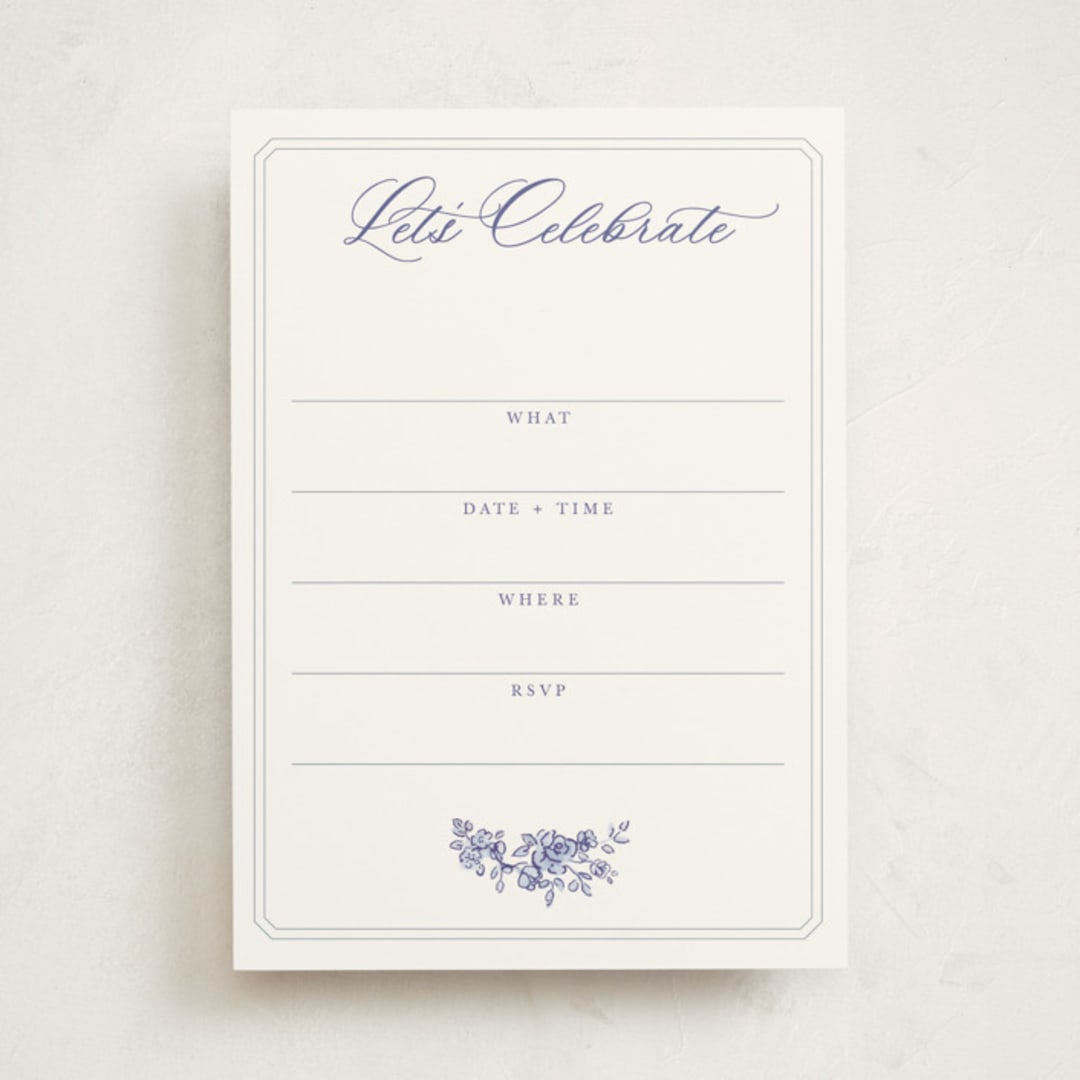 "watercolor flowers crest" - Fill-in Invitations in Dusty Blue by Cass Loh - Front