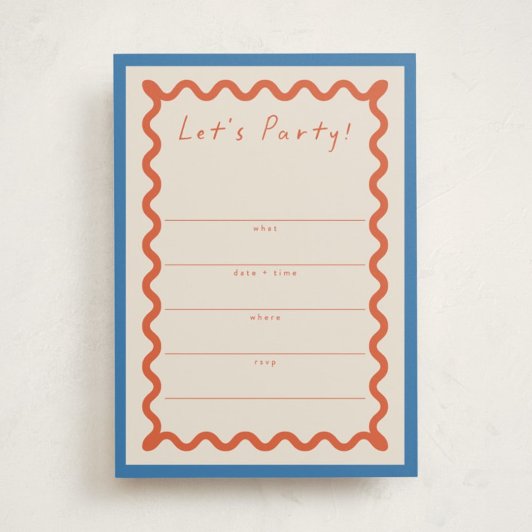 "Party Squiggle" - Fill-in Invitations in Papaya by Blustery August - Front