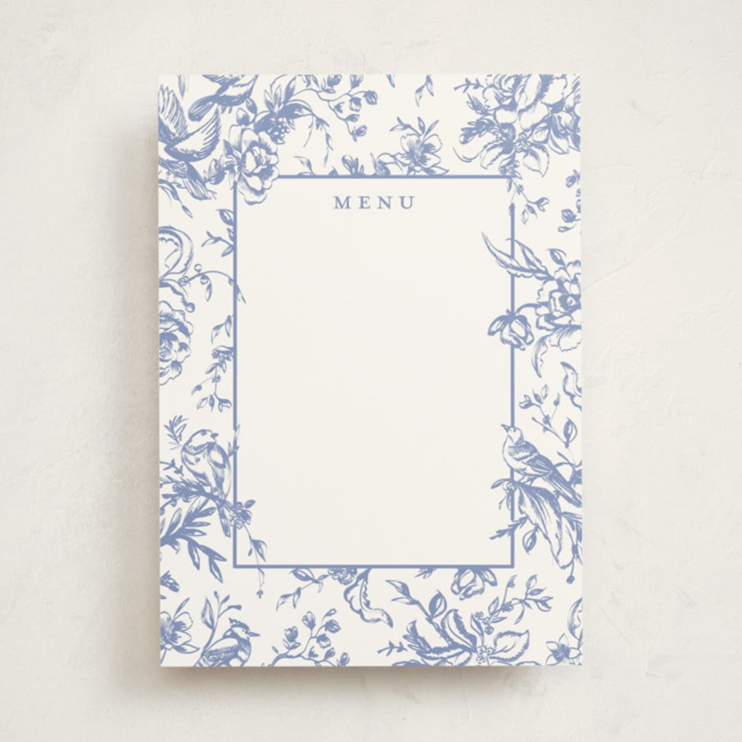 "Dreamy Toile" - Fill-in Menus in Blueberry by Teju Reval - Front