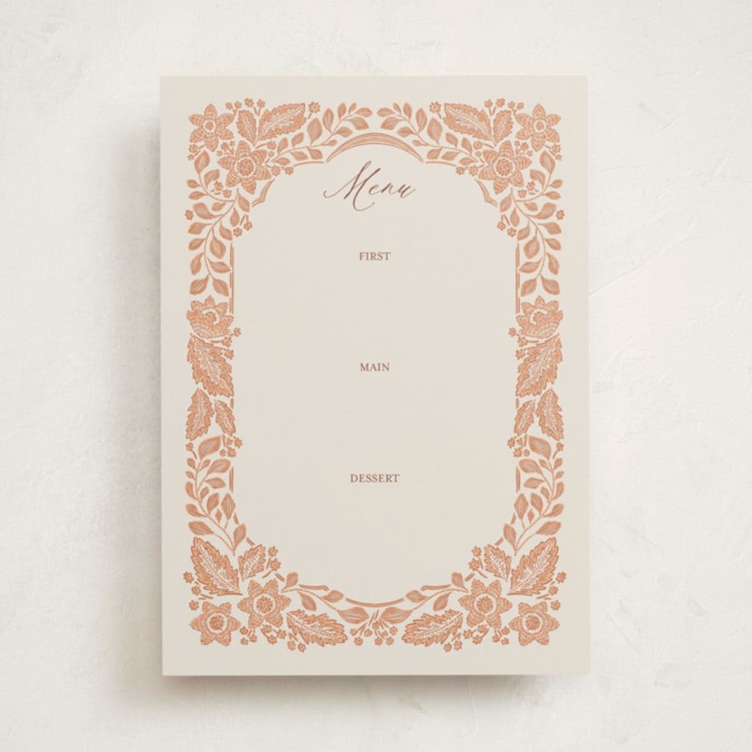 "Embroidered" - Fill-in Menus in Peach Fuzz by Jen Owens - Front