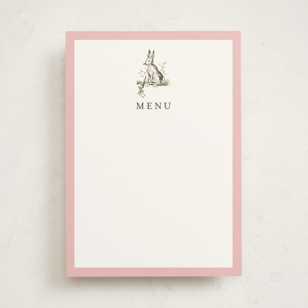 "Classic Bunny" - Fill-in Menus in Blush by Megan Davis - Front