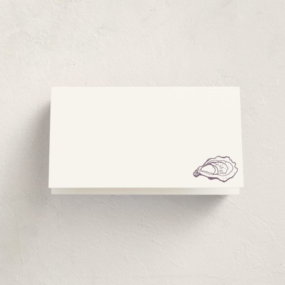 "Oyster Shell" - Fill-in Place Cards in Eggplant by Cass Loh - Blank Front