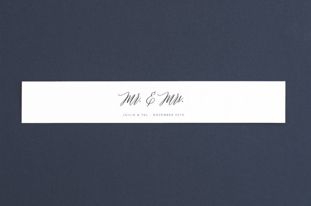 "MR. AND MRS." - Belly Bands in Linen by Minted - Assembled with Invitation