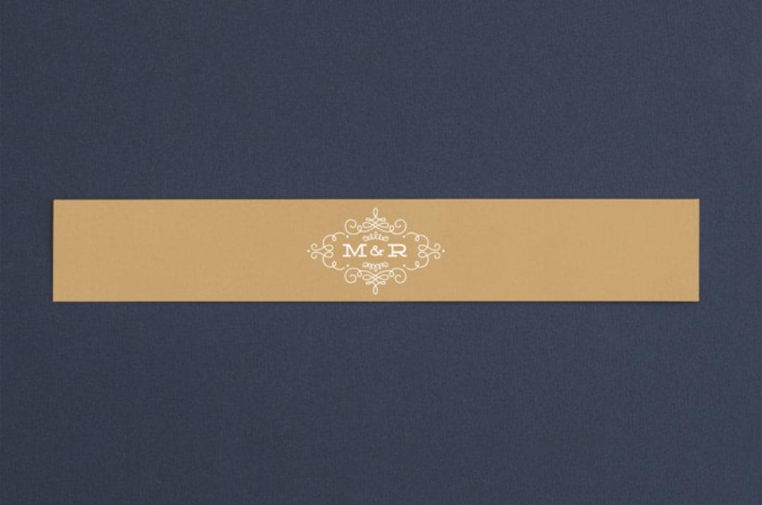 "Ornate Monogram" - Belly Bands in Faux Gold by Kristen Smith - Assembled with Invitation