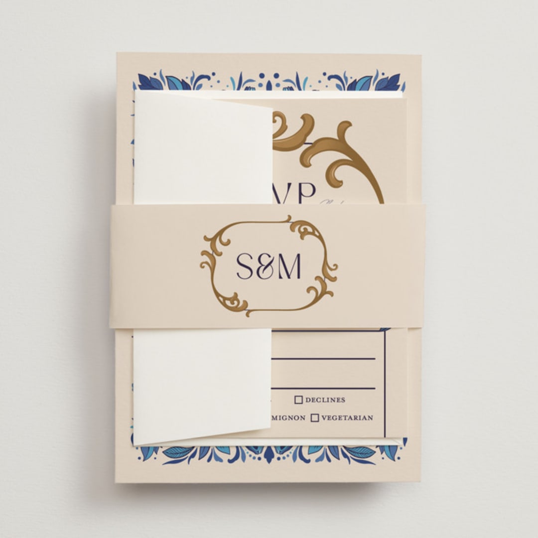 "Gilded" - Belly Bands in Cerulean by GeekInk Design - Assembled with Invitation