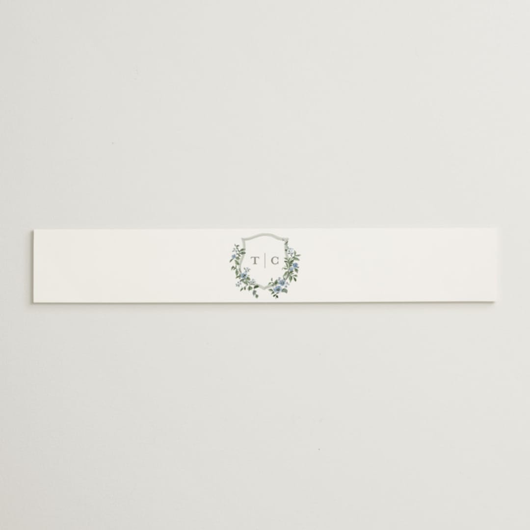 "Foliage Crest" - Belly Bands in Sky by Everett Paper Goods - Assembled with Invitation