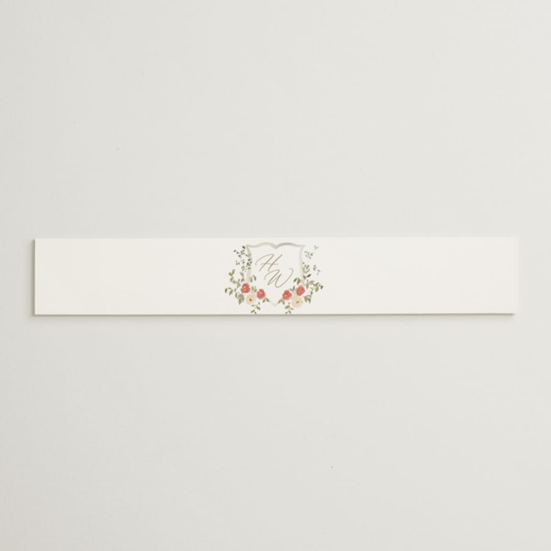 "Roses Crest" - Belly Bands in Pomegranate by Everett Paper Goods - Assembled with Invitation