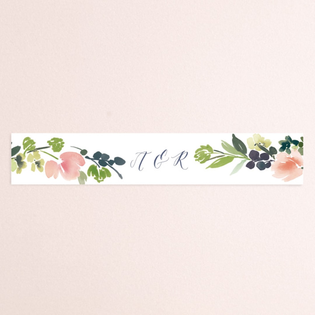"Watercolor Wreath" - Belly Bands in Grapefruit by Yao Cheng Design - Assembled with Invitation