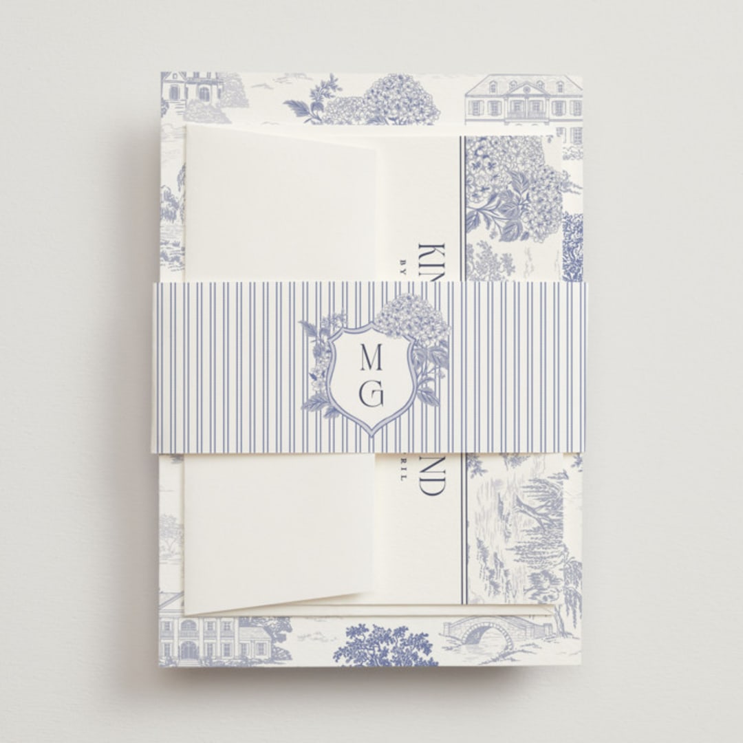 "Southern Charm Toile" - Belly Bands in Periwinkle by Jenna Holcomb - Front