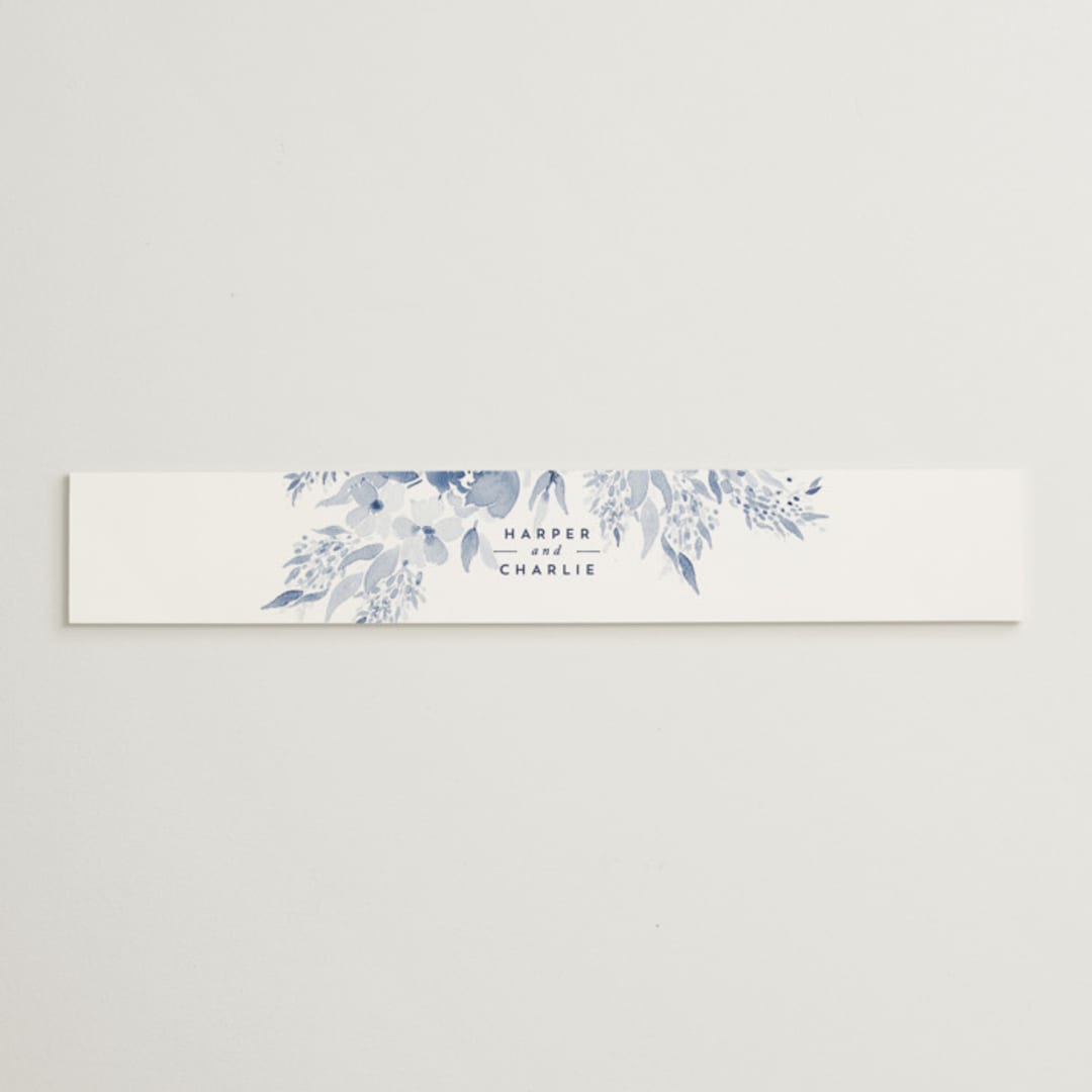"Poetic Watercolor Flowers" - Belly Bands in Periwinkle by Qing Ji - Assembled with Invitation