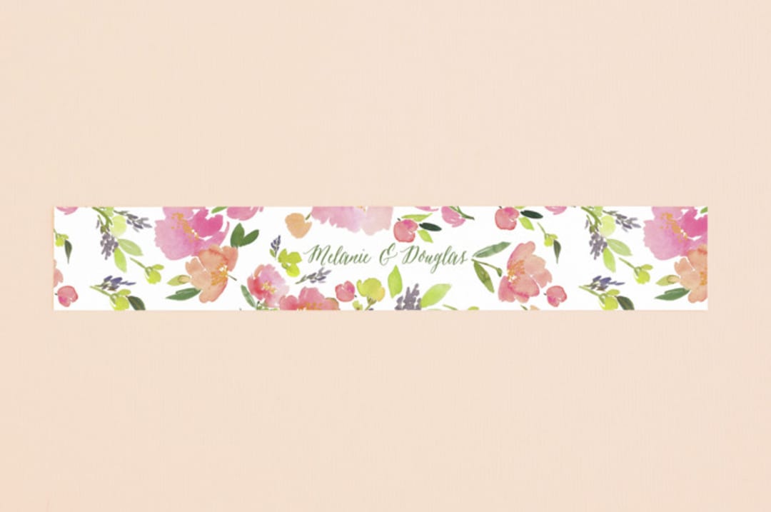 "Watercolor Floral" - Belly Bands in Olive by Yao Cheng Design - Assembled with Invitation