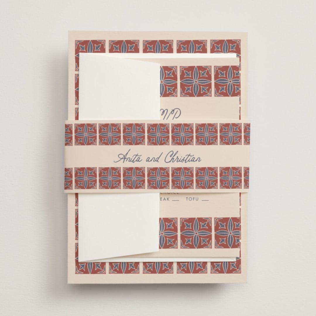 "Block Print Tile" - Belly Bands in Terracotta by Katharine Watson - Front