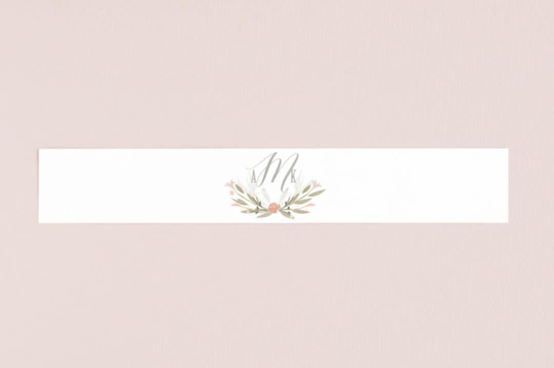 "Monogram Floral" - Belly Bands in Peach by Lori Wemple - Assembled with Invitation