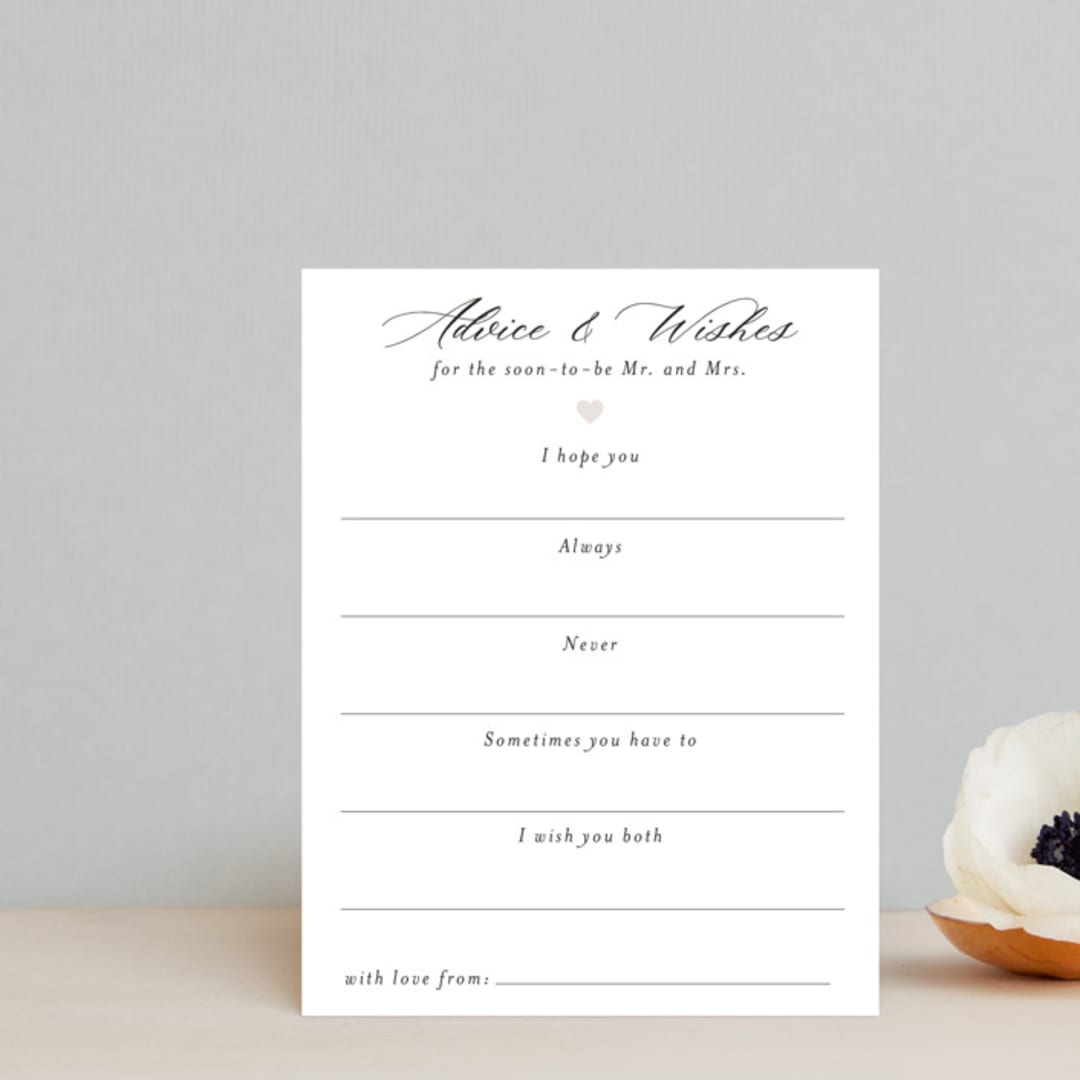 "Script Wishes For Couple" - Bridal Shower Insert Cards in Snow by Minted - Front