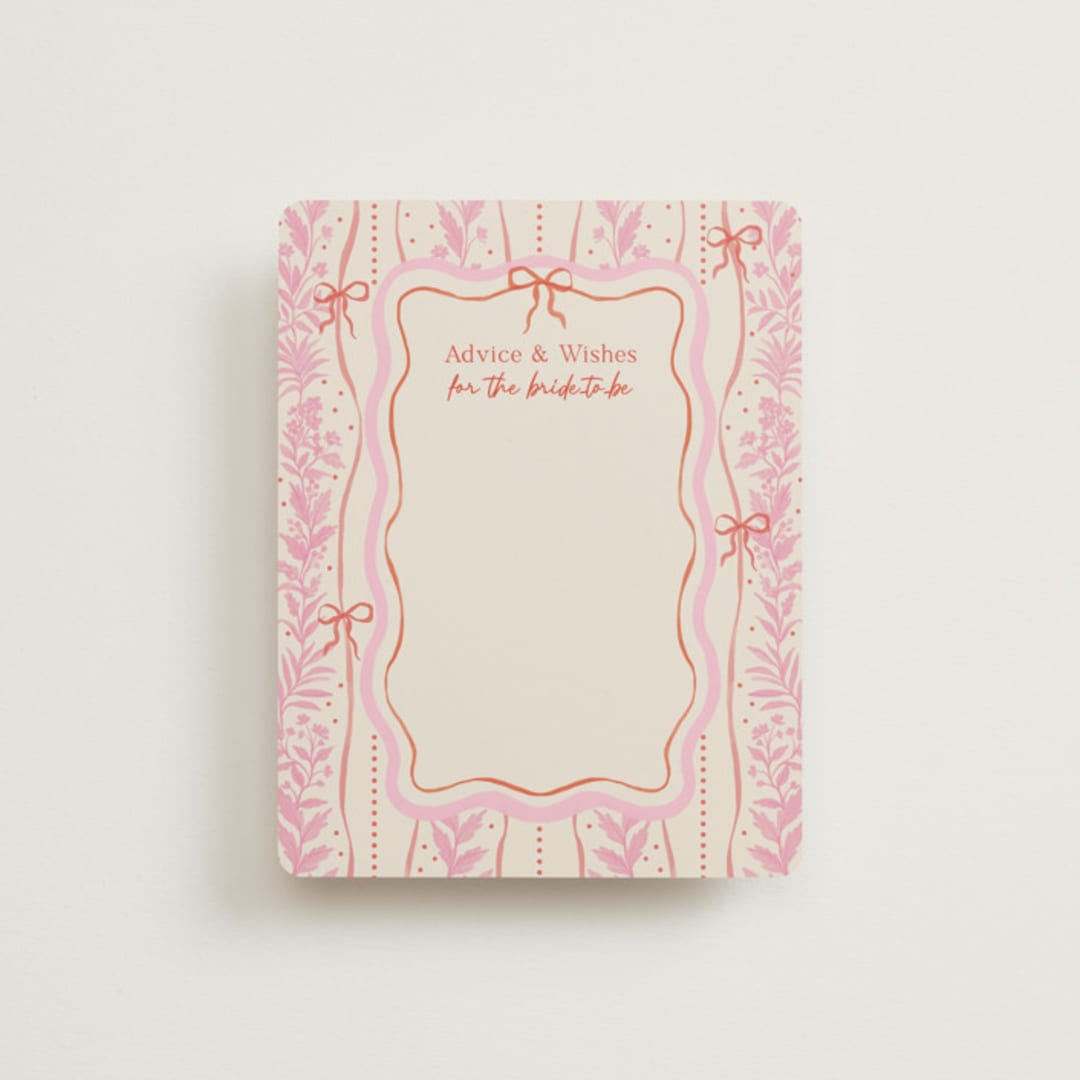 "Cottage Ribbons" - Bridal Shower Insert Cards in Strawberry by Elly - Front