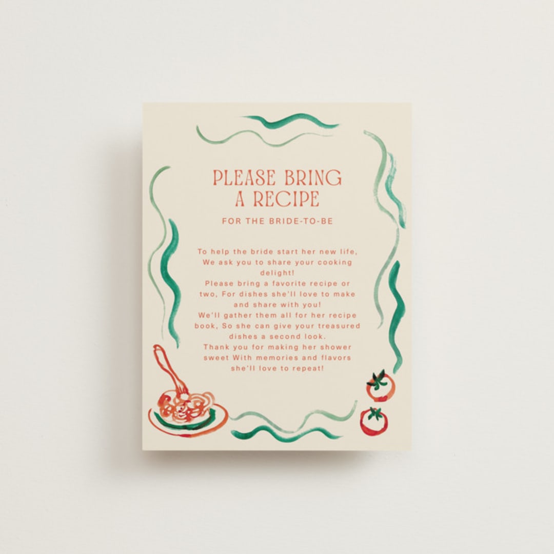 "Amore e Cibo" - Bridal Shower Insert Cards in Tomato by Cass Loh - Front